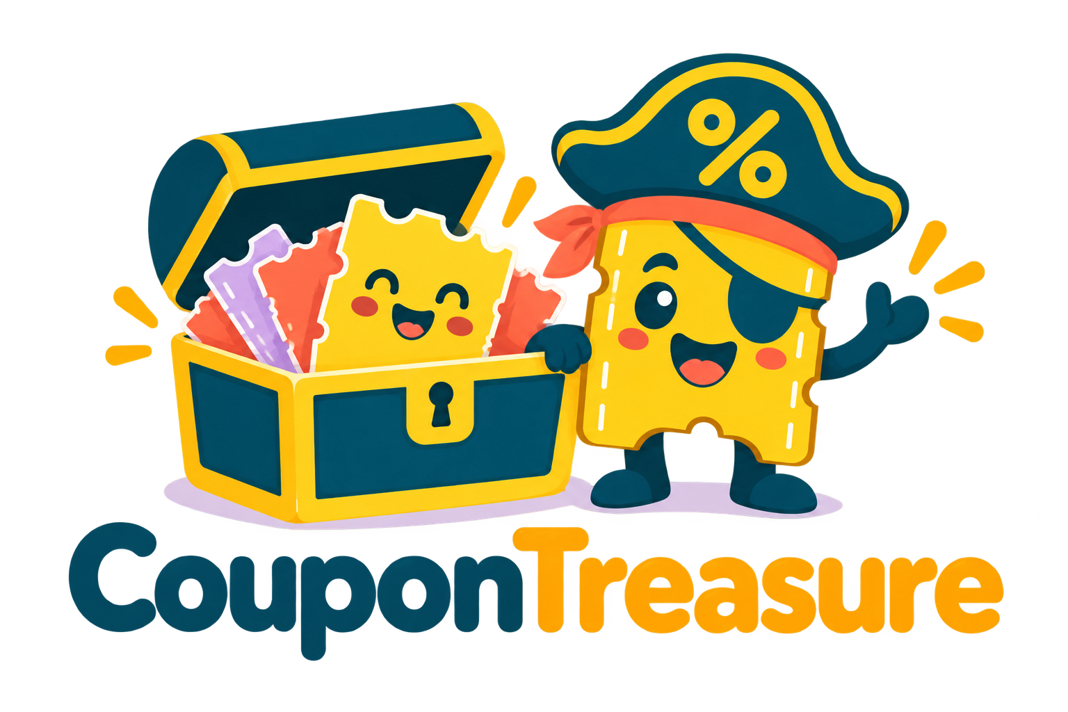 Captain Coupon with a chest of coupon treasures